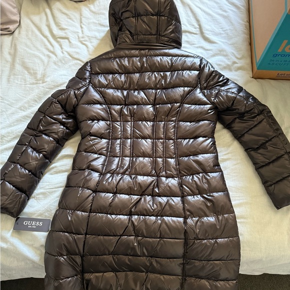 GUESS Women's Shiny Black Puffer Jacket - Picture 2 of 5